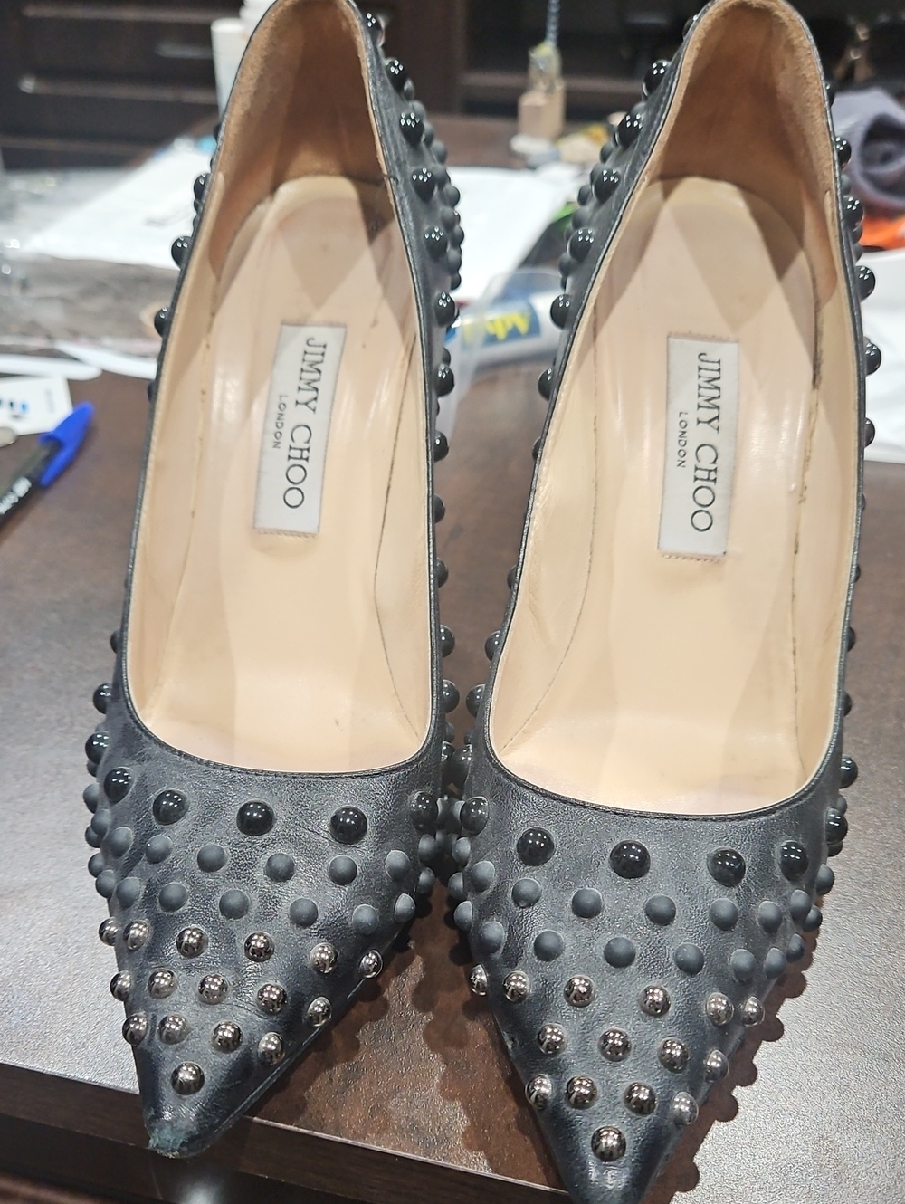 Jimmy Choo Black Studded Pointed-Toe Pumps